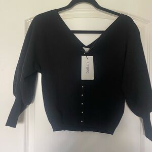 ba&sh Black V-Neck Button-Back Knit Sweater
